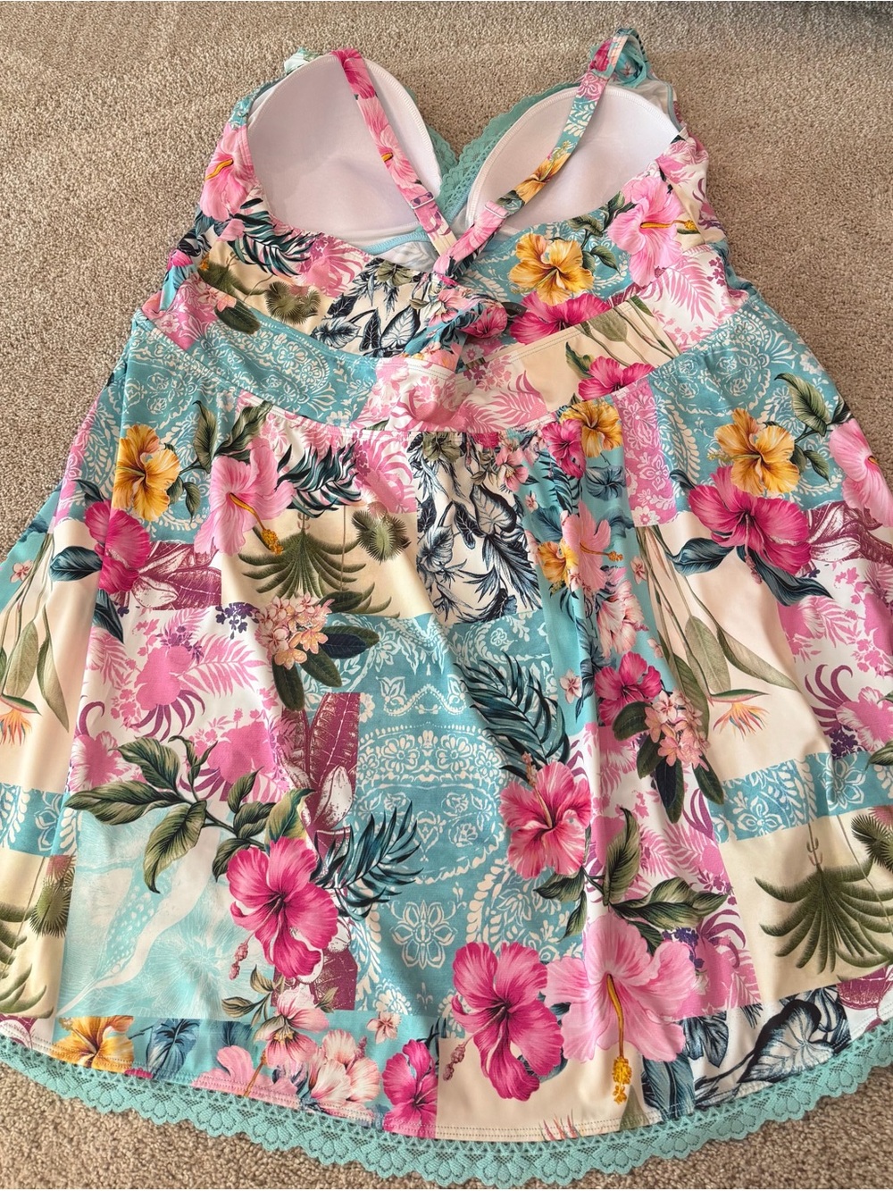 Torrid Floral One-Piece Swimsuit Dress in Aqua, Pink & Cream size 5 - Picture 13 of 13